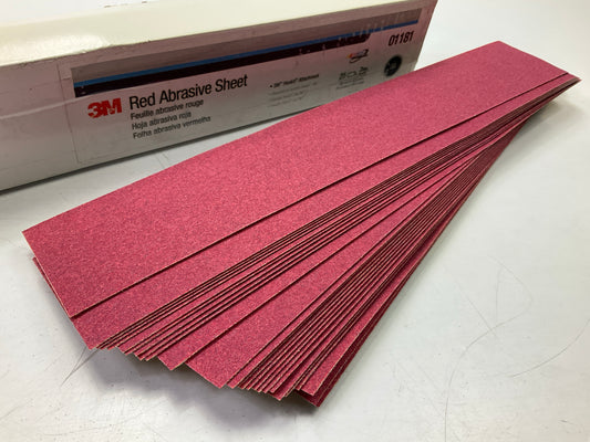 3M 01181 Hookit Red Abrasive Sheet, 80 Grit, 2-3/4'' X 16-1/2'', 25 Sheets
