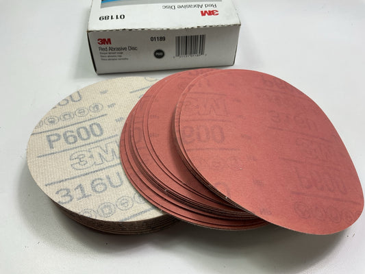3M 01189 Red Abrasive Hookit 6'' P600 600 Grit Auto Body Sanding Disc (50/Box)