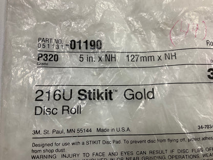 3M 01190 Stikit 5'' Inch P320 Grit Sanding Discs, 44 Discs Total
