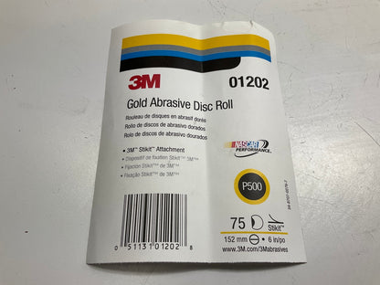 3M 01202 Stikit Gold Sanding Abrasive Disc Roll, 6 In, P500, 75 Discs Per Roll
