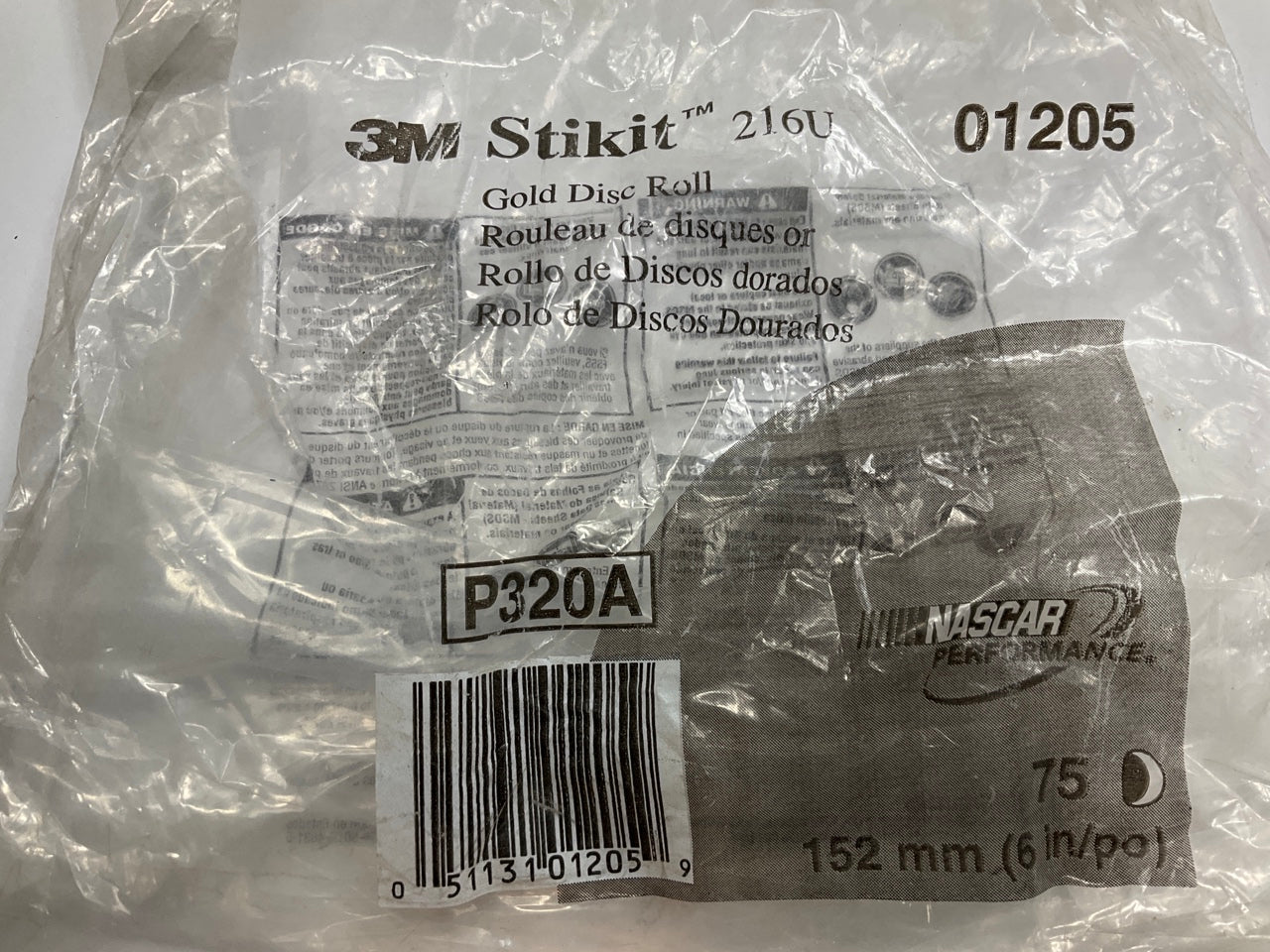 3M 01205 Stikit Gold Paper Disc Roll 216U 6'' P320 Grade - 75 Discs / Roll