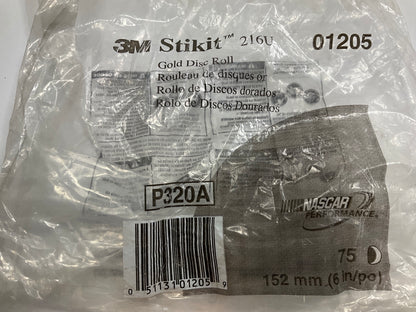 3M 01205 Stikit Gold Paper Disc Roll 216U 6'' P320 Grade - 75 Discs / Roll