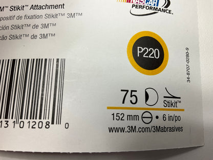 3M 01208 Stikit Gold Sanding Disc Roll 6'', P220, 75 Discs / Roll, 5 Rolls Total