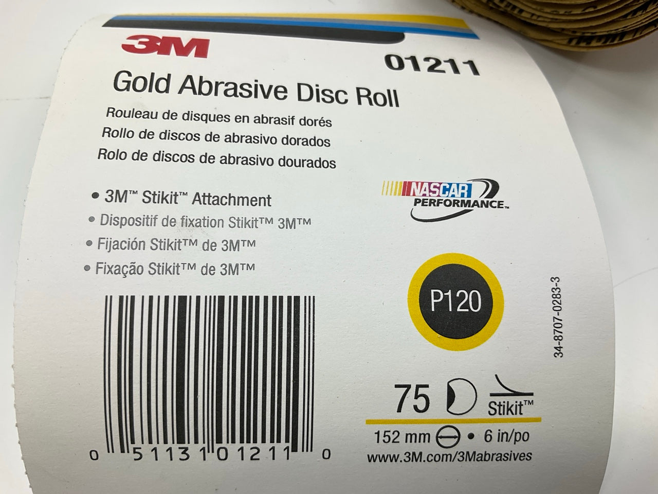 3M 01211 Stikit Gold Sanding Disc Roll, 6'', P120 120 Grit, 75 Discs / Roll
