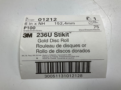 3M 01212 Stikit Gold Sanding Disc Roll, 6 In, P100 Grit, 75 Discs Per Roll