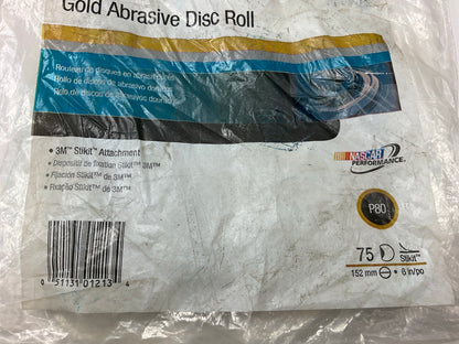 3M 01213 Stikit Gold Sandpaper Abrasive Disc Roll, 6'', P80A Grit, 75 Discs