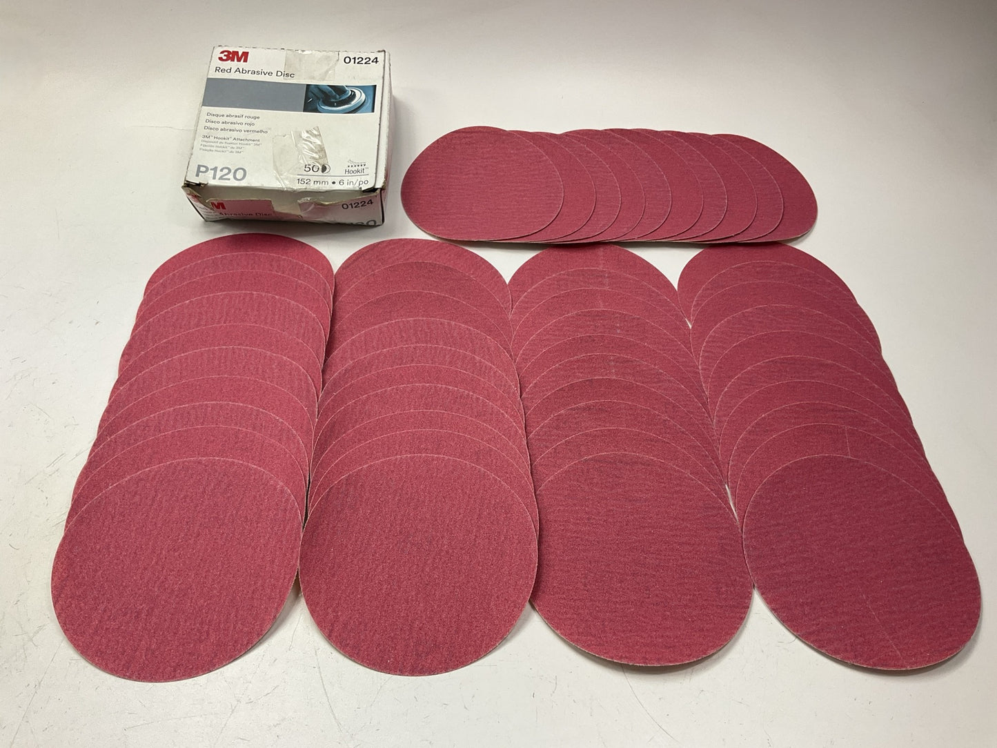 3M 01224 Red Abrasive Hookit Sanding Disc 6 Inch P120 Grit (50 Discs/Box)