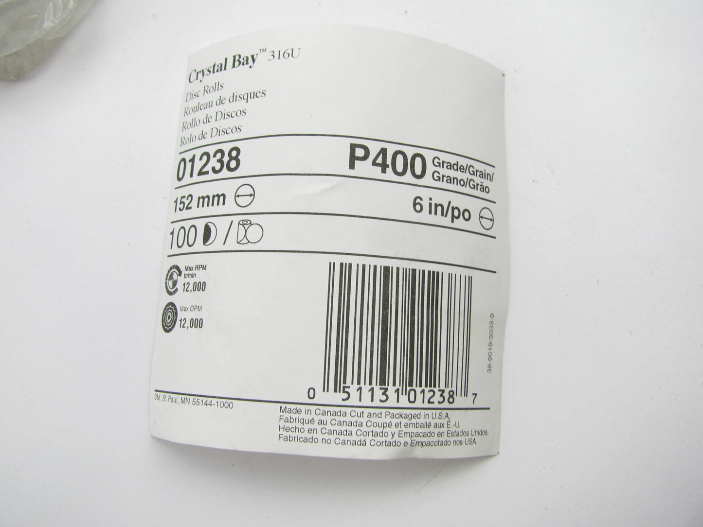 3m 01238 Crystal Bay PSA  6'' 400 GRIT Sanding Discs 12,000 RPM