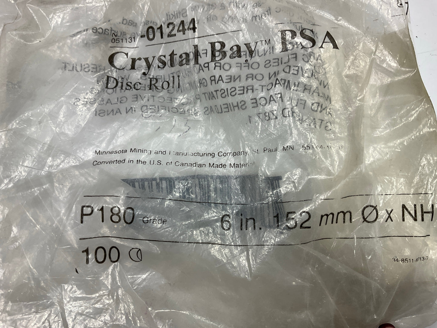 3M 01244 PSA 6'' P180 Grit 180 Grit Sanding Abrasive Discs - 100 / Roll