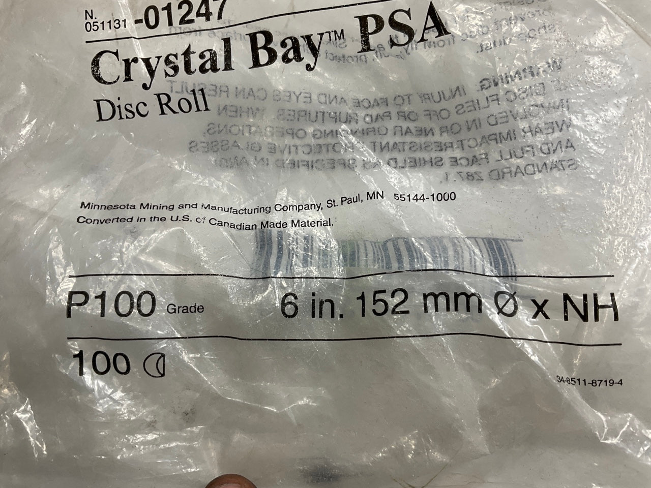 3M 01247 Crystal Bay Sanding Discs, 6'' Diameter, 100 P100 Grit, Roll Of 100 Disc
