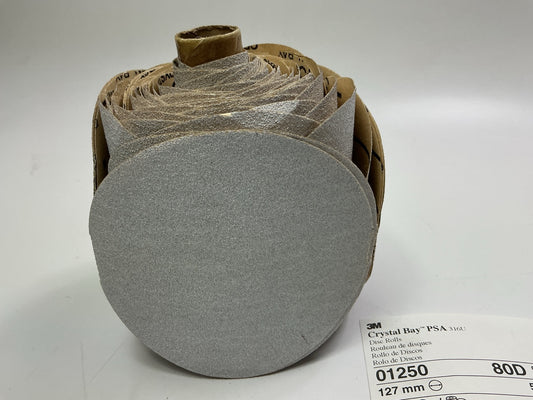 3M 01250 PSA 80 Grit Sanding Discs, 5'' Diameter, 80 Grade, Pack Of 100