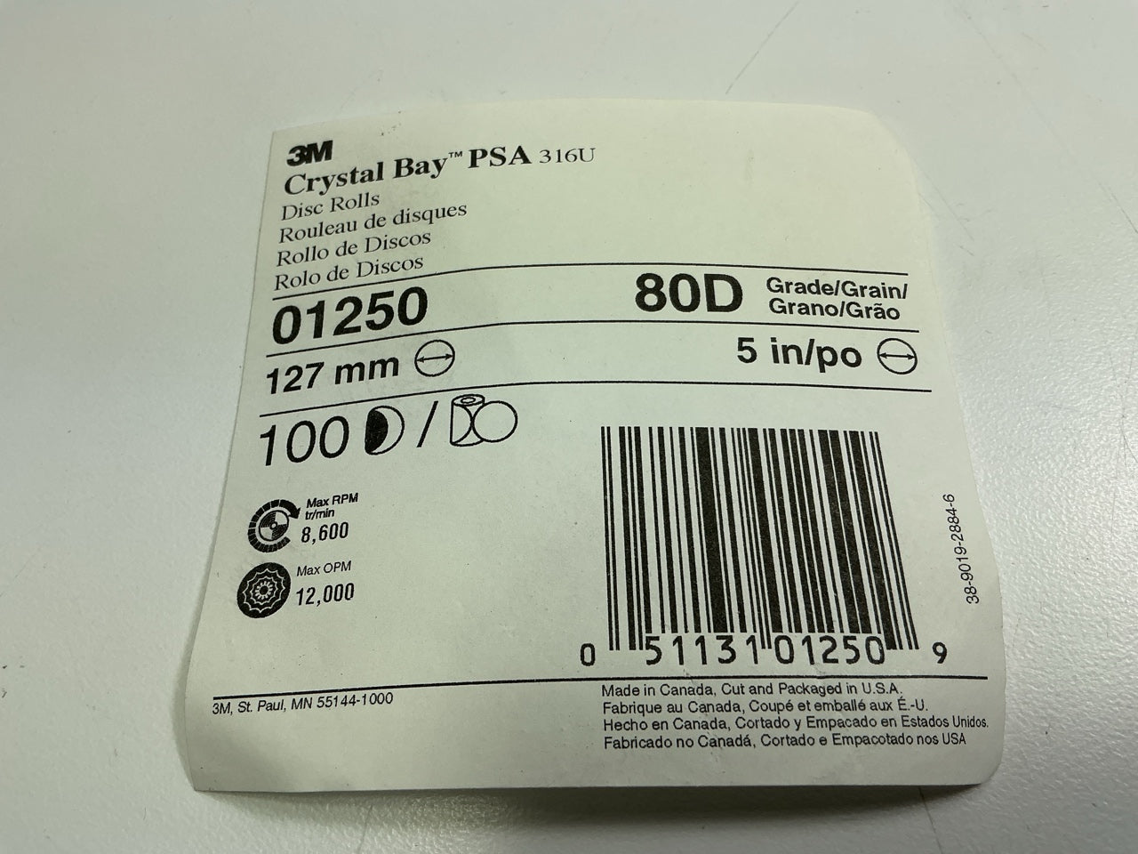 3M 01250 PSA 80 Grit Sanding Discs, 5'' Diameter, 80 Grade, Pack Of 100