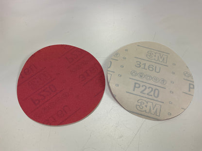 3M 01253 PSA Red Abrasive Stikit Sanding Disc 6 In, P220 Grit, 25 / Pack