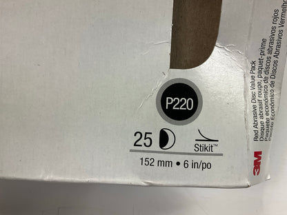 3M 01253 Red Abrasive Stikit Sanding Disc 6 In, P220 Grit, 25 / Pack