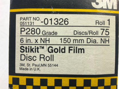 3M 01326 6 Inch Diameter 280 Grit Abrasive Sanding Disc - 75 Discs / Roll