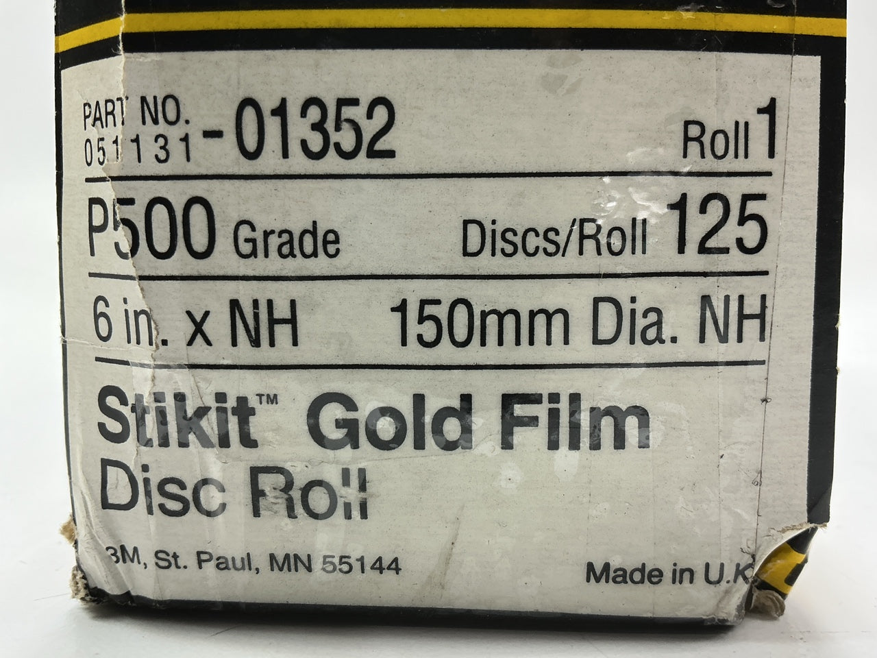 3M 01352 Stikit Gold 6'' P500 500 Grit Film Sanding Disc Roll, 125 Discs Total