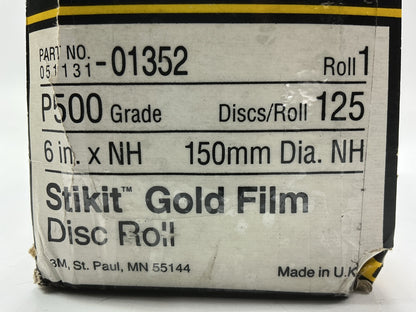 3M 01352 Stikit Gold 6'' P500 500 Grit Film Sanding Disc Roll, 125 Discs Total