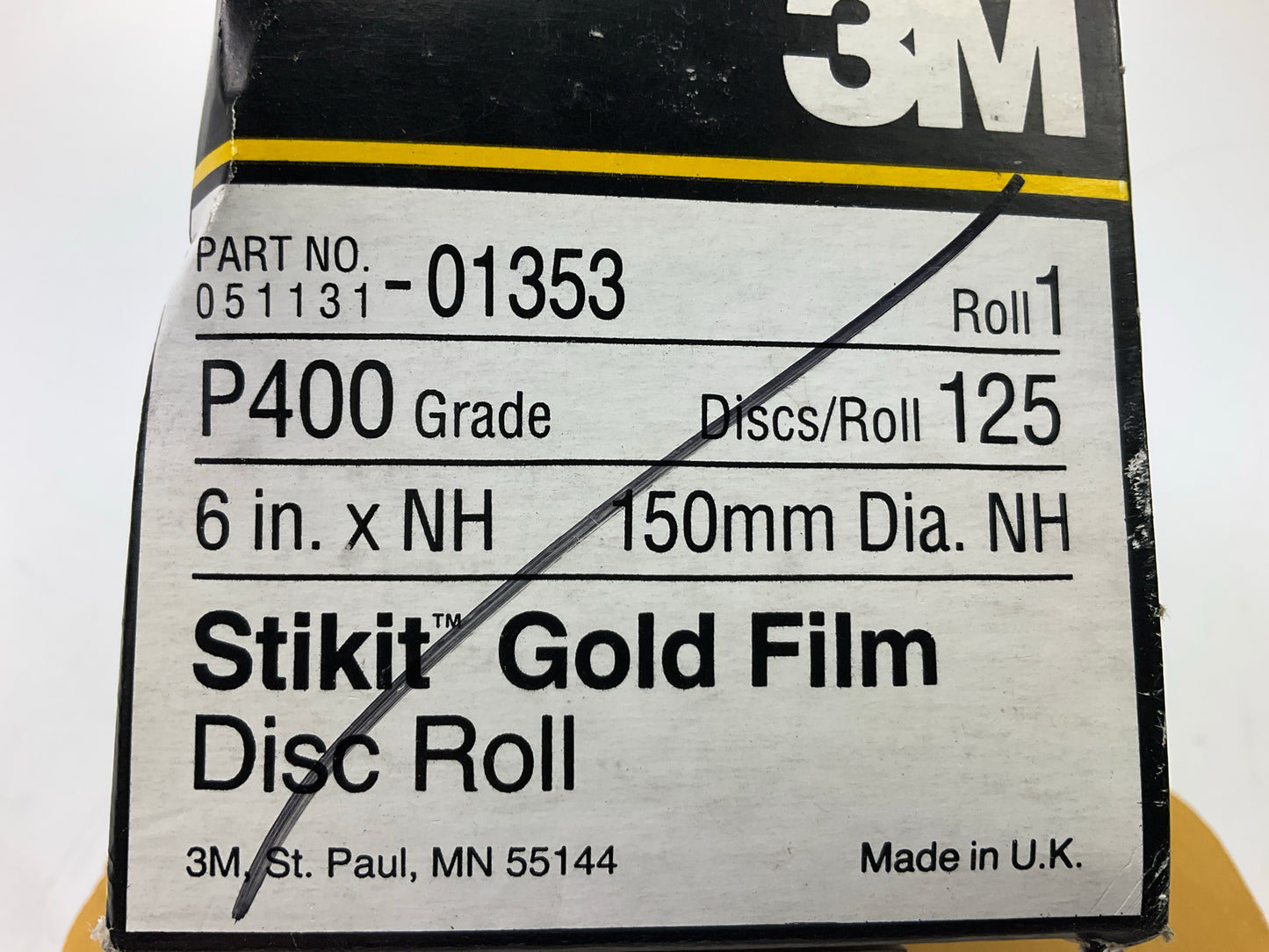 3M 01353 Stikit Gold Film Sanding Disc Roll, 6 In, P400 Grade, 125 Discs / Roll