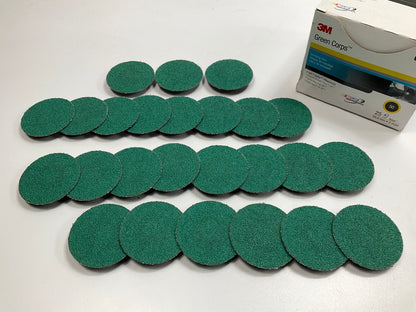 25 Discs - 3M 01396 Green Corps Roloc Grinding Surface Prep Discs 2'' 80 Grit