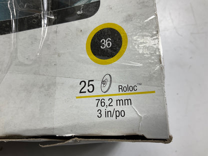 3M 01407 Green Corps Roloc Disc, TR, 3'' X 36 Grit, 24 Discs Total