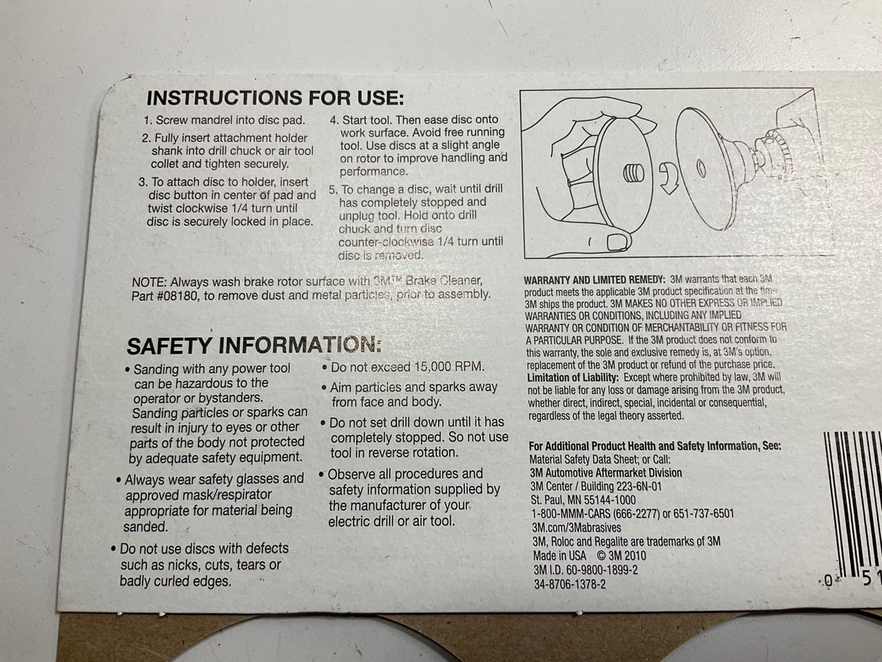 3M 01410 3'' Brake Rotor Surfacing Surface Disc Starter Pack W/ Pad -  120 Grit
