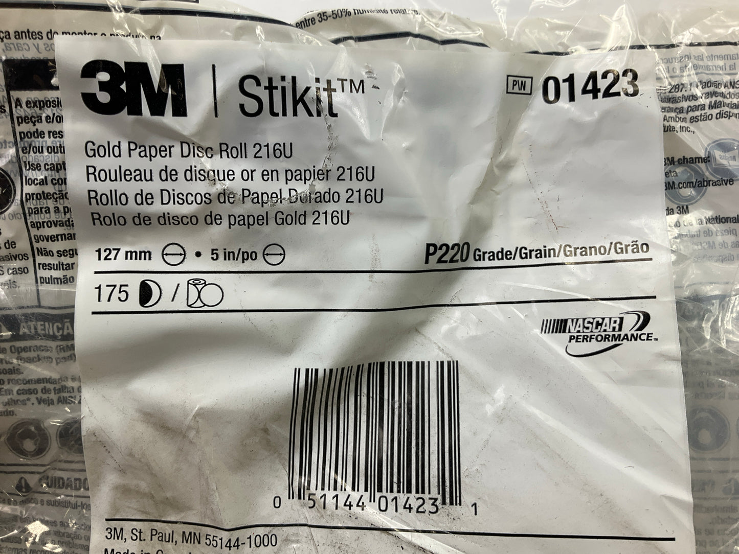 3M 01423 Stikit Gold Paper Sanding Disc Roll 216U P220 5'' Discs, Roll Of 175