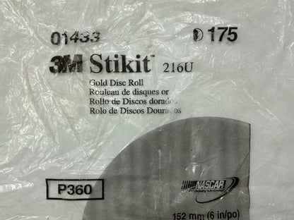 3M 01433 Stikit Sanding Discs, 6'' Diameter, P360 360 Grit, 175 Discs Total