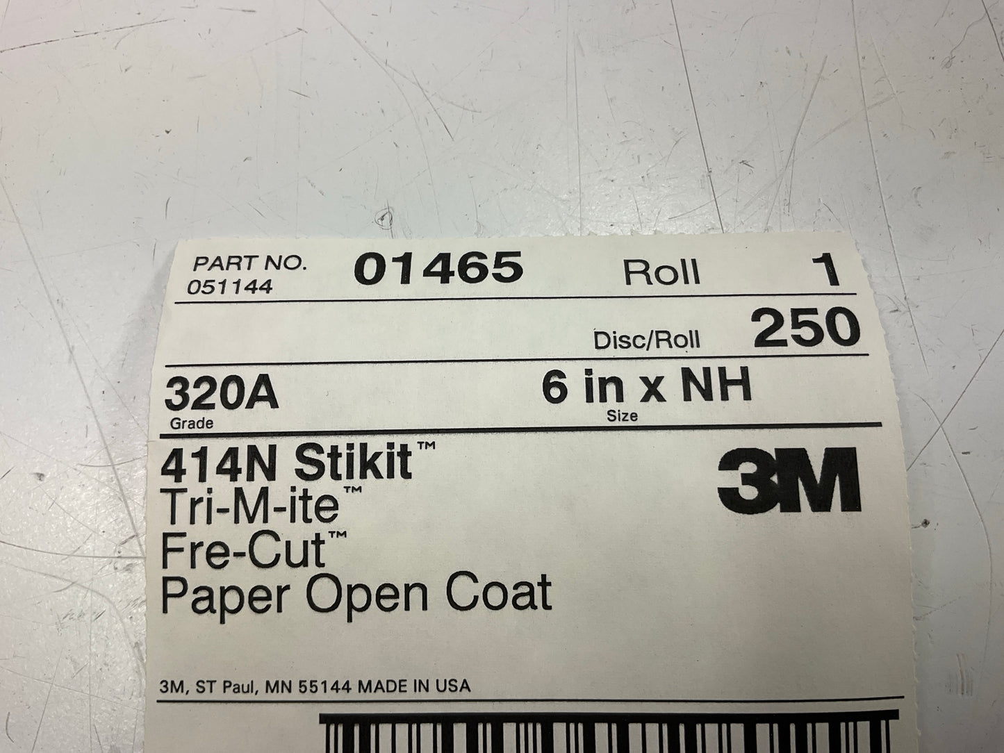 3M 01465 320A Grade 6'' Sanding Discs, 414N Stikit, 320 Grit, (250) Disc Roll