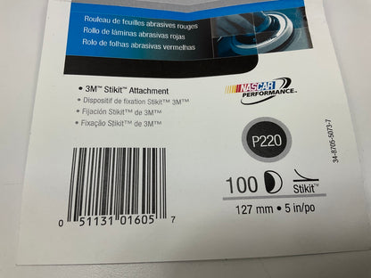 3M 01605 Stikit Red Abrasive PSA Sanding Disc, 5 In, P220, 100 Disc Roll