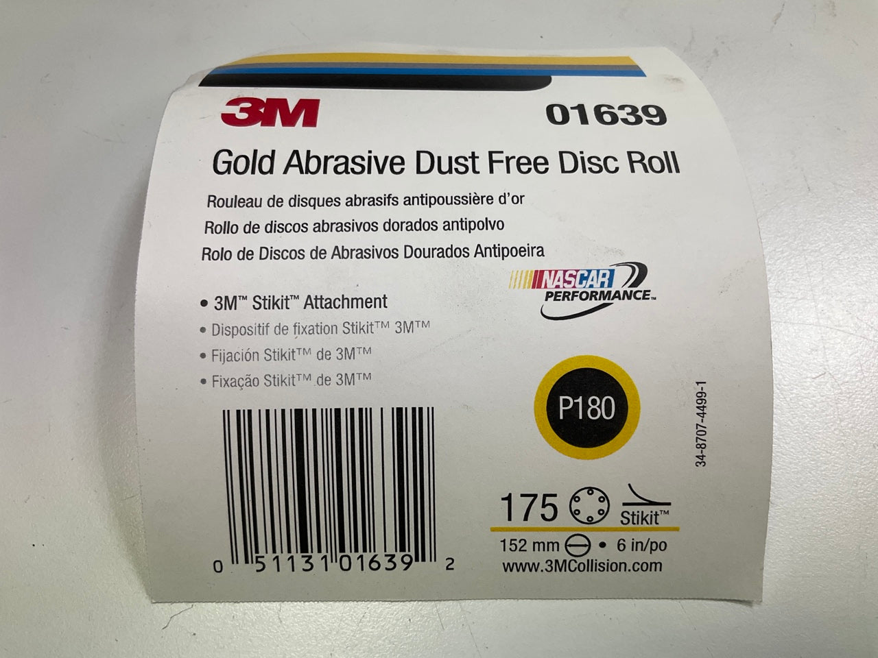 3M 01639 Stikit Gold Dust Free Sanding Disc 6'', P180 Grit, Roll Of (175 Discs)