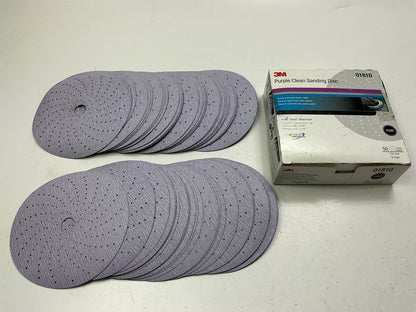 3M 01810 500 Grit 6'' Purple Clean Hookit Sanding Discs - Box Of 50