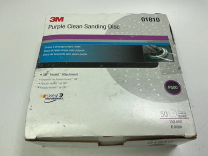 3M 01810 500 Grit 6'' Purple Clean Hookit Sanding Discs - Box Of 50