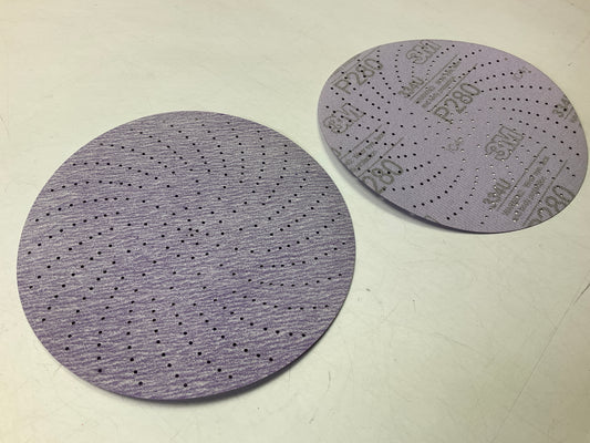 3M 01813 Purple Clean Sanding 6'' Discs P280, 280 Grit, Hookit (49 Discs Total)