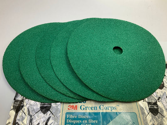 5 Discs - 3M 01928 Green Corps Fibre Sanding Disc, 9-1/8 In X 7/8'', 36 Grit