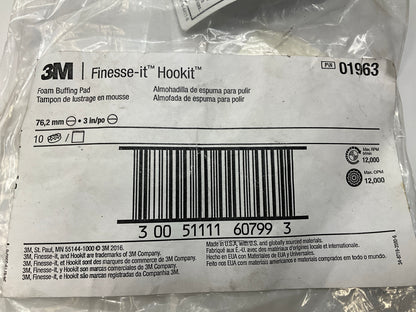 3M 01963 3'' Finesse-it Buffing Pad 3 In White Foam - 9 Pack