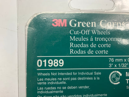 3M 01989 Green Corps Cut Off Wheel 3'' X 1/32'' X 3/8'', 5 Wheels Total