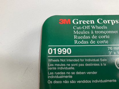 3M 01990 Green Corps 3'' X 1/16'' X 3/8'' Cut-Off Wheel, (5 Wheel Pack)