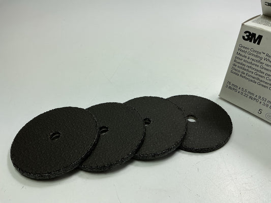 (4) 3M 01991 Green Corps Reinforced Weld Grinding Wheel 3'' X 0.22'' X 3/8''