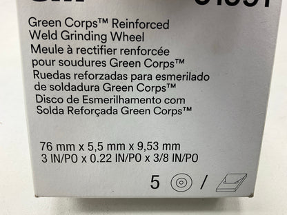 (5) 3M 01991 Green Corps Reinforced Weld Grinding Wheel 3'' X 0.22'' X 3/8''