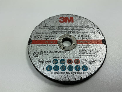 3M 01991 Green Corps 3 X 3/16 X 3/8 Inch Reinforced Weld Grinding Wheel (SINGLE)