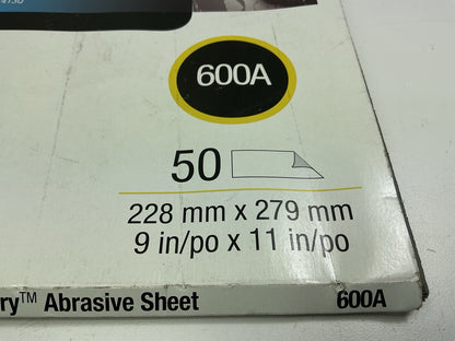 3M 02000 Wetordry Abrasive Sandpaper Sheets 9'' X 11'' , 600A 600 Grit, 25 Sheets
