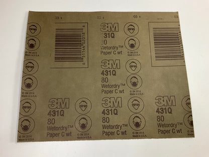 3M 02018 Wetordry 9''x11'' 80 Grit Sandpaper Sheets - 33 Sheets Total
