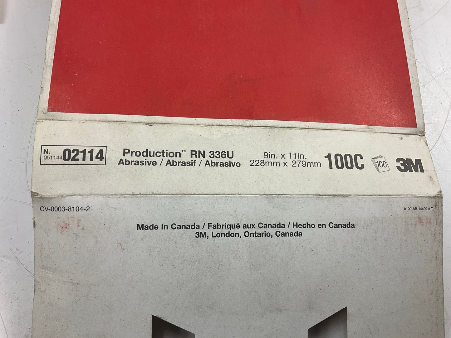 3M 02114 Production Sandpaper Sheet 100C Grit 9'' X 11'' - 100 Sheets Total