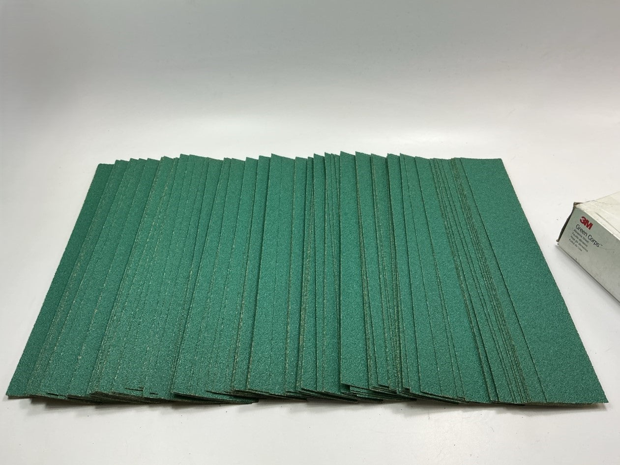 3M 02221 Green Corps Abrasive Sandpaper Sheet, 2-3/4''x17-1/2'' 40E Grit, 100 Pcs