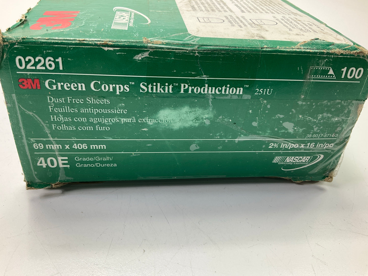 3M 02261 Green Corps Stikit 2-3/4''x16'' 40E Grit Dust-Free Sandpaper Sheet, 100pc
