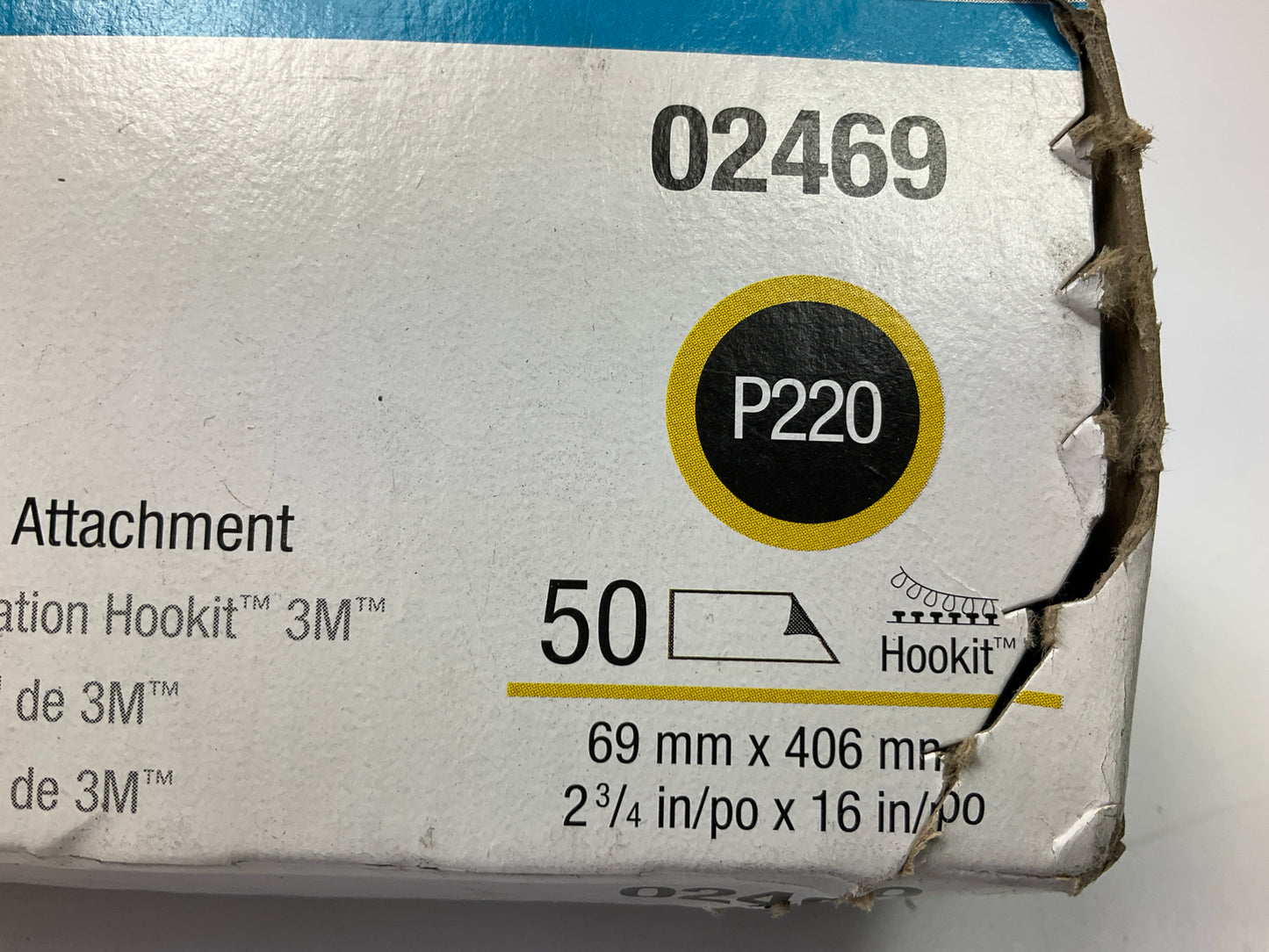 3M 02469 Hookit Gold Sandpaper Sheet, P220, 2-3/4 In X 16 In, Pack Of (50)