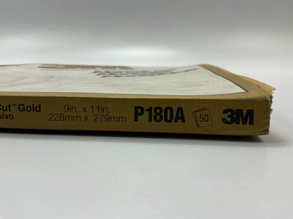 3M 02545 Gold Abrasive Sandpaper Sheet, P180 Grade 180 Grit, 9'' X 11'', 50 Sheets
