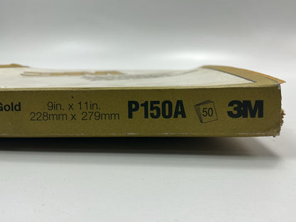 3M 02546 Gold Abrasive Sandpaper Sheet P150 Grit Grade, 9''x11'', 50 Sheets / Pack