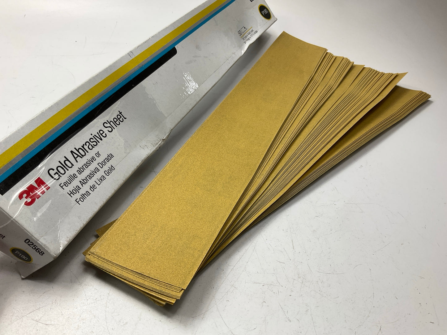 3M 02568 Gold 2.75'' In X 17.5'' In P180 Grit Abrasive Sanding Sheet - 50 Pack Box