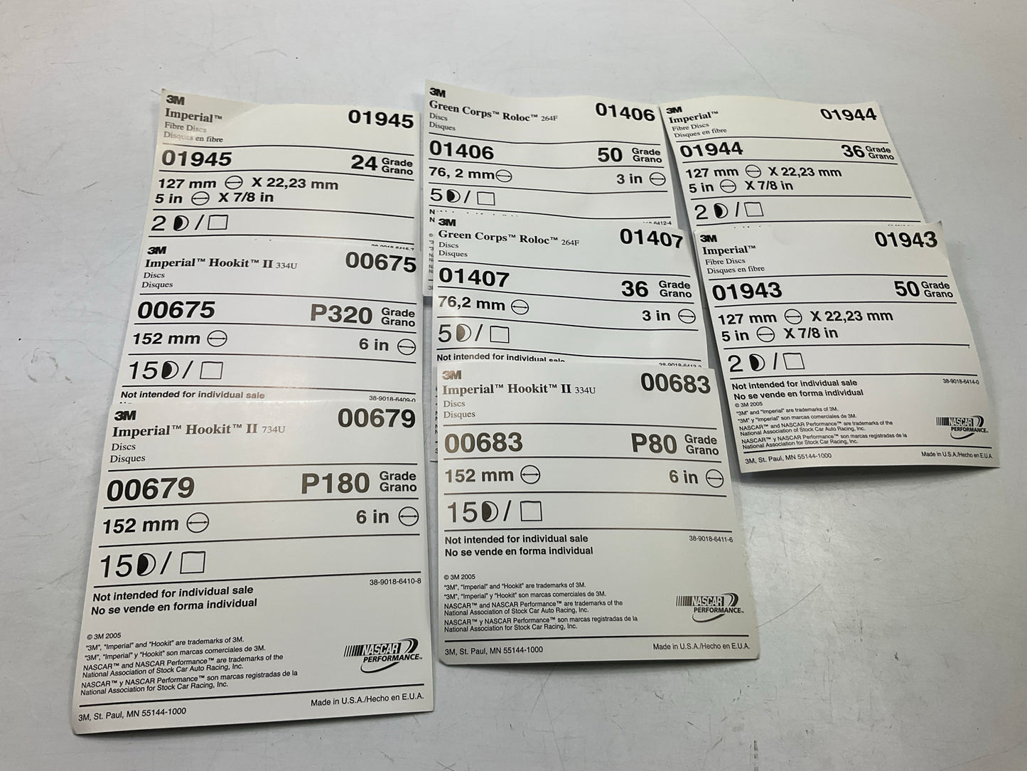 3M 02609 Sanding Disc Starter Kit, 24 36 50 Grit, 3'' & 5'' Diameter
